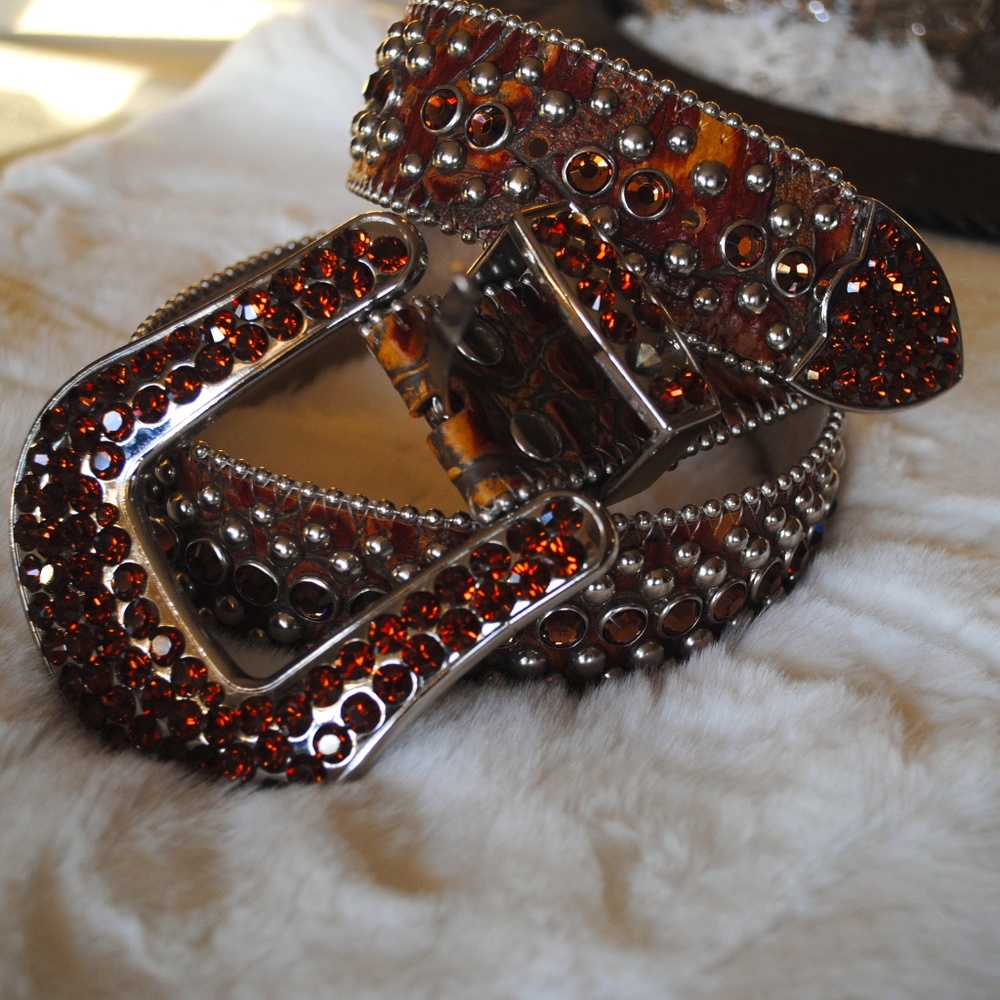 Gorgeous BB Simon Embossed Crocodile And Swarovski Crystal Belt